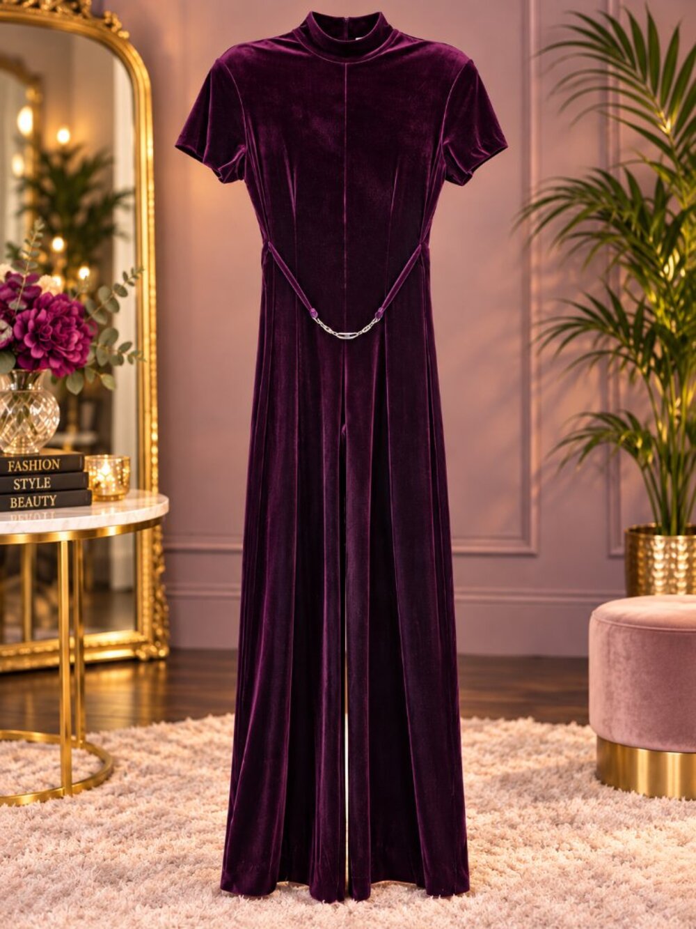 NWOT Victoria Stephens Plum Velvet Jumpsuit – Size 10
